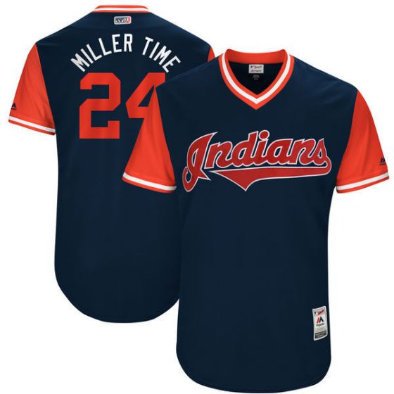 Men Cleveland Indians #24 Miller Time Blue New Rush Limited MLB Jerseys->cleveland indians->MLB Jersey